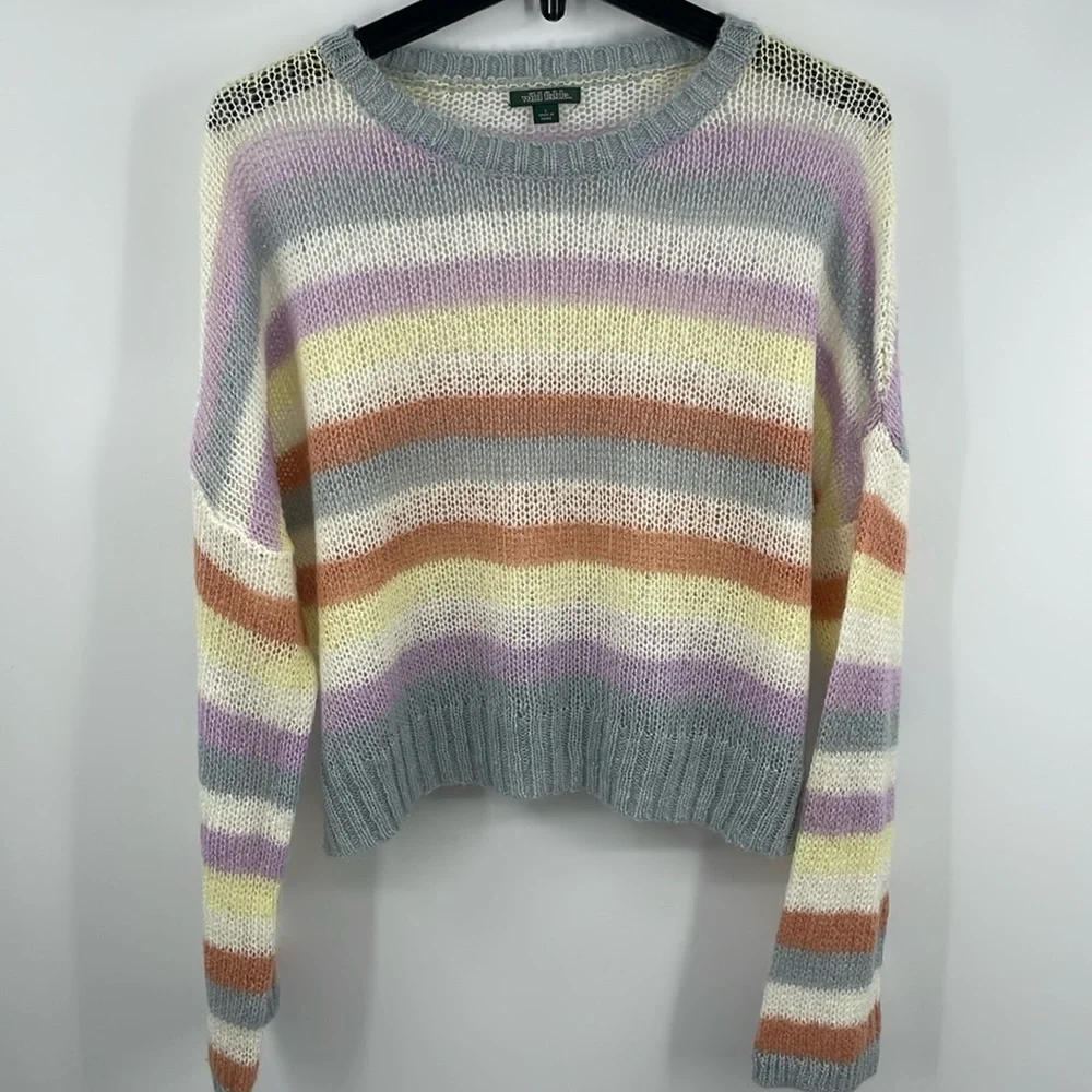 Wild Fable Pastel Striped Lightweight Cropped Sweater Size Large